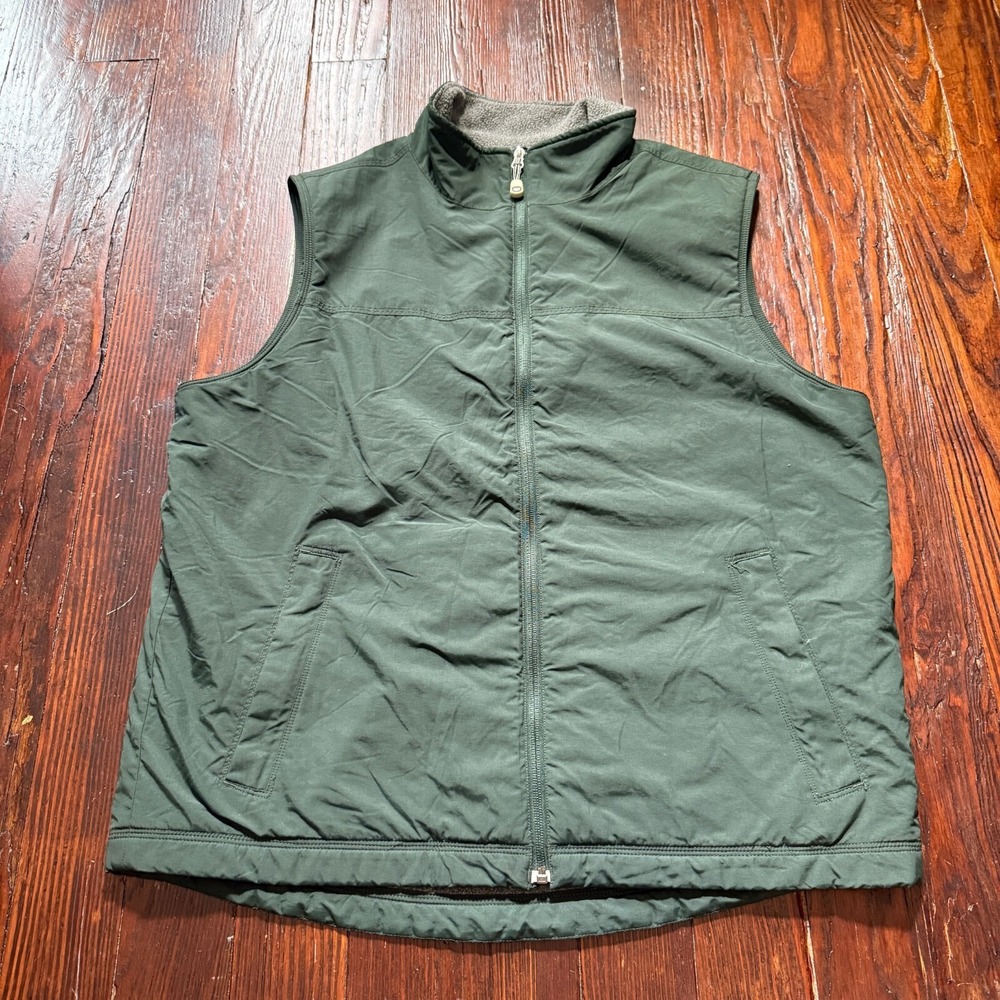 Vintage LL Bean Vest Mens LT Tall Green Nylon Shell Fleece Lined Full Zip
